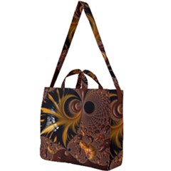 Fractal Brown Golden Intensive Square Shoulder Tote Bag by Pakrebo