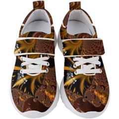 Fractal Brown Golden Intensive Kids  Velcro Strap Shoes by Pakrebo