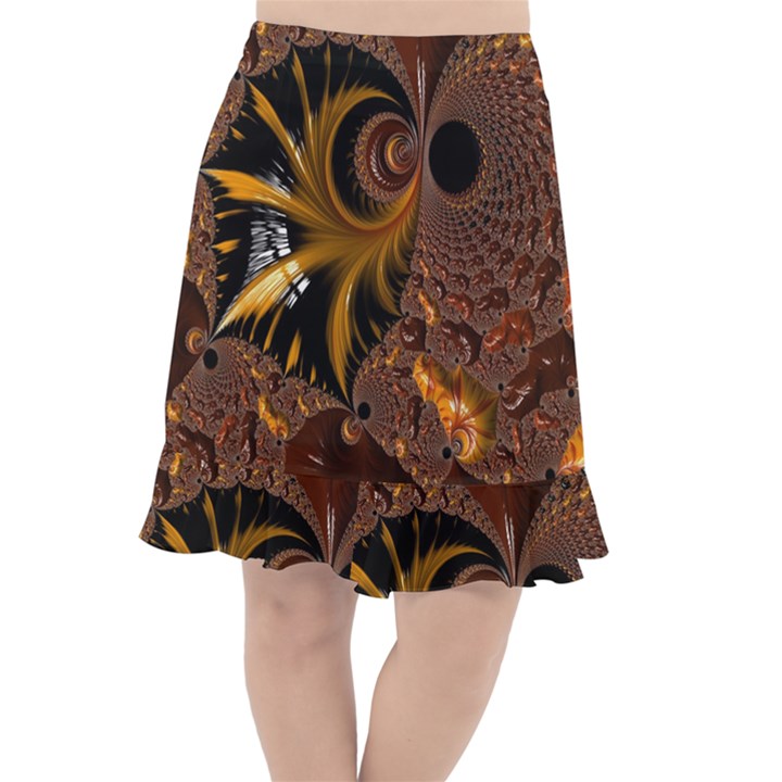 Fractal Brown Golden Intensive Fishtail Chiffon Skirt