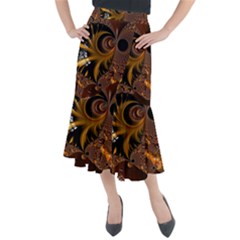 Fractal Brown Golden Intensive Midi Mermaid Skirt by Pakrebo