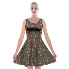 Tribal Leaves House Art Tribal Art Velvet Skater Dress by Pakrebo