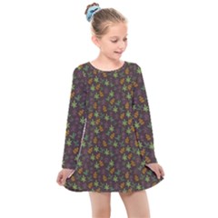 Tribal Leaves House Art Tribal Art Kids  Long Sleeve Dress