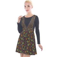 Tribal Leaves House Art Tribal Art Plunge Pinafore Velour Dress by Pakrebo