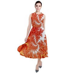 Flora Flowers Background Leaf Round Neck Boho Dress by Pakrebo