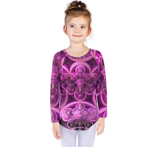 Fractal Math Geometry Visualization Pink Kids  Long Sleeve Tee by Pakrebo