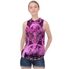 Fractal Math Geometry Visualization Pink High Neck Satin Top by Pakrebo