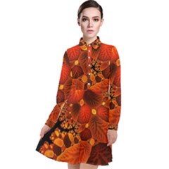 Leaf Autumn Nature Background Long Sleeve Chiffon Shirt Dress by Pakrebo