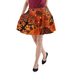 Leaf Autumn Nature Background A-line Pocket Skirt by Pakrebo