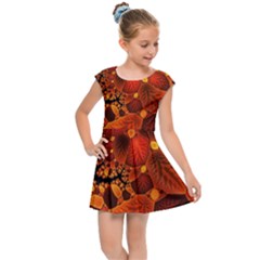 Leaf Autumn Nature Background Kids  Cap Sleeve Dress