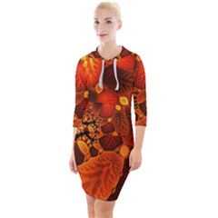 Leaf Autumn Nature Background Quarter Sleeve Hood Bodycon Dress by Pakrebo