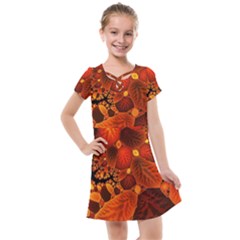 Leaf Autumn Nature Background Kids  Cross Web Dress