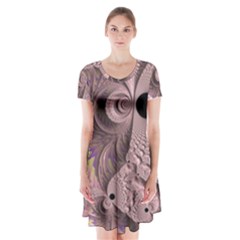 Fractal Tender Rose Cream Short Sleeve V-neck Flare Dress by Pakrebo