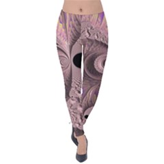 Fractal Tender Rose Cream Velvet Leggings by Pakrebo