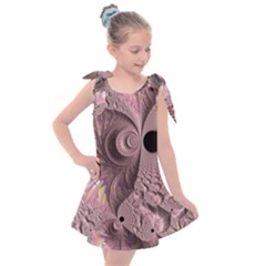 Fractal Tender Rose Cream Kids  Tie Up Tunic Dress by Pakrebo