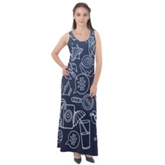 Internet Planets Drinks Computers Sleeveless Velour Maxi Dress