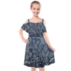 Internet Planets Drinks Computers Kids  Cut Out Shoulders Chiffon Dress