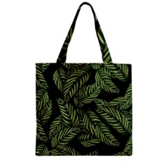 Leaves Pattern Tropical Green Zipper Grocery Tote Bag by Pakrebo