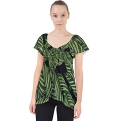 Leaves Pattern Tropical Green Lace Front Dolly Top by Pakrebo