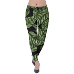 Leaves Pattern Tropical Green Velvet Leggings by Pakrebo