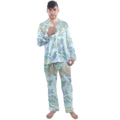 Pattern Background Floral Fractal Men s Satin Pajamas Long Pants Set by Pakrebo