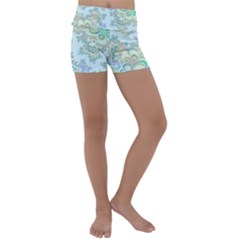 Pattern Background Floral Fractal Kids  Lightweight Velour Yoga Shorts by Pakrebo