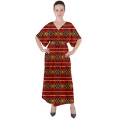 Navajo 0 V-neck Boho Style Maxi Dress by ArtworkByPatrick