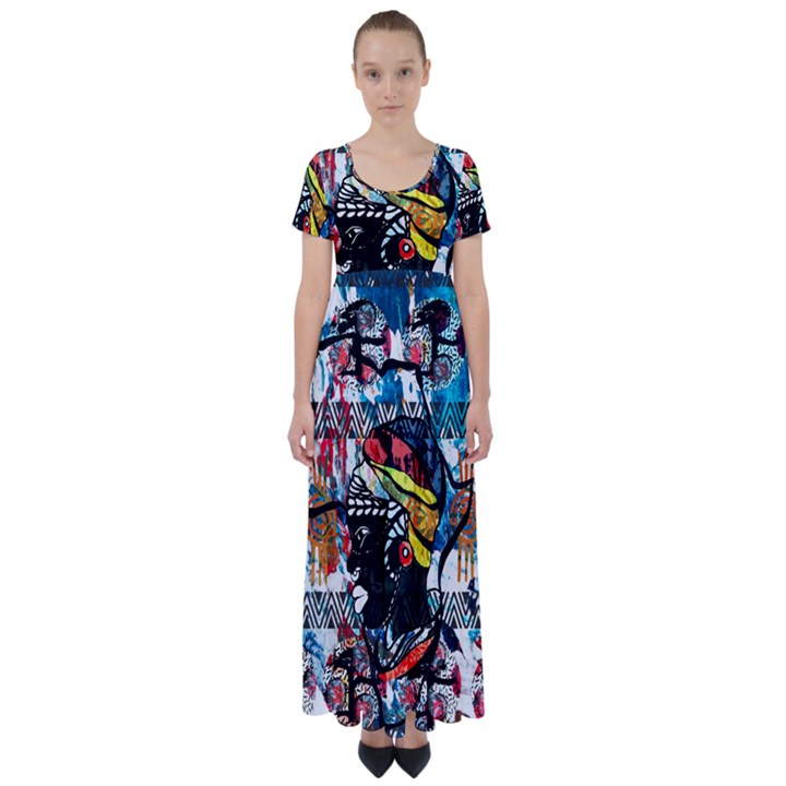 Image 1 High Waist Short Sleeve Maxi Dress