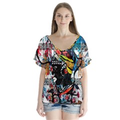 Image 1 V-neck Flutter Sleeve Top