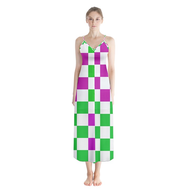 Checkerboard Again 1 Button Up Chiffon Maxi Dress