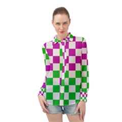 Checkerboard Again 1 Long Sleeve Chiffon Shirt