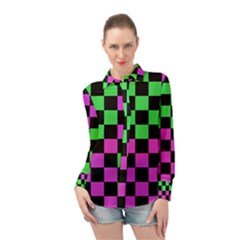 Checkerboard Again 1a Long Sleeve Chiffon Shirt