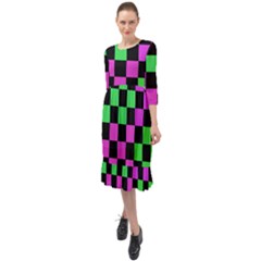 Checkerboard Again 1a Ruffle End Midi Chiffon Dress by impacteesstreetwearseven