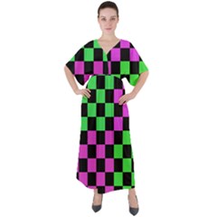 Checkerboard Again 1a V-neck Boho Style Maxi Dress