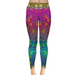 Signs Of Peace  In A Amazing Floral Gold Landscape Leggings  by pepitasart