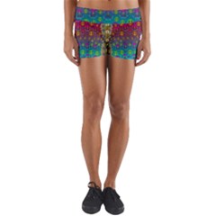 Signs Of Peace  In A Amazing Floral Gold Landscape Yoga Shorts by pepitasart