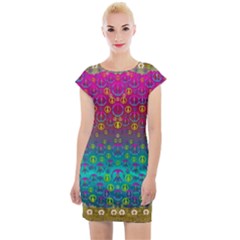 Signs Of Peace  In A Amazing Floral Gold Landscape Cap Sleeve Bodycon Dress by pepitasart