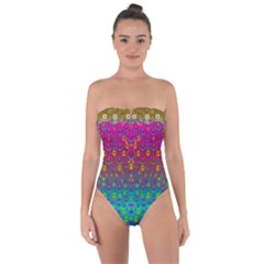 Signs Of Peace  In A Amazing Floral Gold Landscape Tie Back One Piece Swimsuit by pepitasart