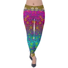 Signs Of Peace  In A Amazing Floral Gold Landscape Velvet Leggings by pepitasart