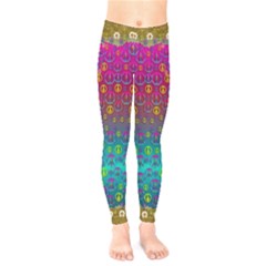 Signs Of Peace  In A Amazing Floral Gold Landscape Kids  Legging by pepitasart