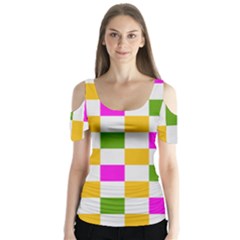 Checkerboard Again 3 Butterfly Sleeve Cutout Tee 