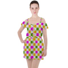 Checkerboard Again 3 Ruffle Cut Out Chiffon Playsuit