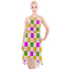 Checkerboard Again 3 High-low Halter Chiffon Dress 