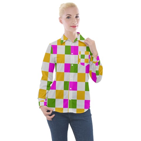 Checkerboard Again 3 Women s Long Sleeve Pocket Shirt by impacteesstreetwearseven