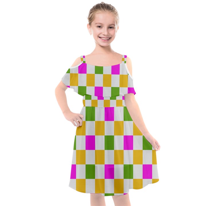 Checkerboard Again 3 Kids  Cut Out Shoulders Chiffon Dress