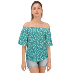 Malachite Green Floral Blooms Off Shoulder Short Sleeve Top