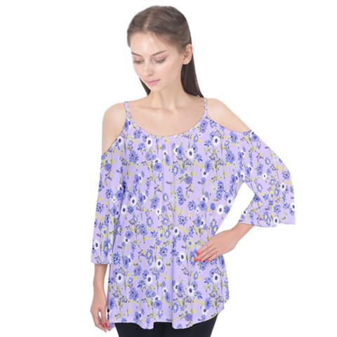 Lavender Floral Flutter Sleeve Tee  by 1dsign