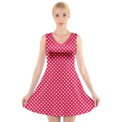 Red With White Polka Dots V-neck Sleeveless Dress by VeataAtticus