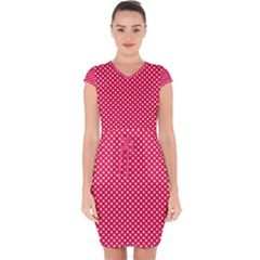 Red With White Polka Dots Capsleeve Drawstring Dress  by VeataAtticus