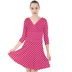 Red With White Polka Dots Quarter Sleeve Front Wrap Dress by VeataAtticus