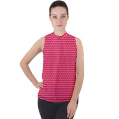 Red With White Polka Dots Mock Neck Chiffon Sleeveless Top by VeataAtticus